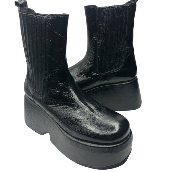 Free People Disco Days Platform Boot Black Crinkled Patent Black EU 41/US 11 NEW - Picture 10 of 12